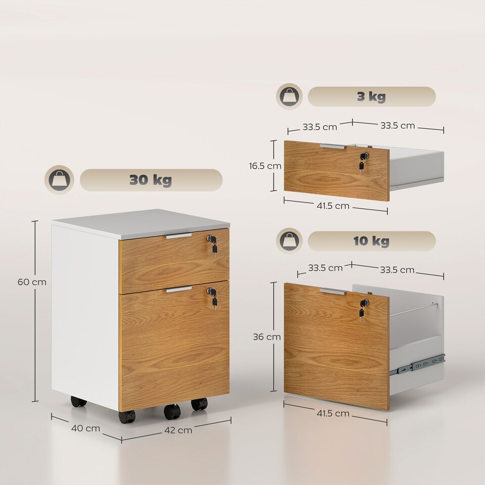 image 1 of HOMCOM 2 Drawer Filing Cabinet with Adjustable Hanging Bars for A4 and Letter