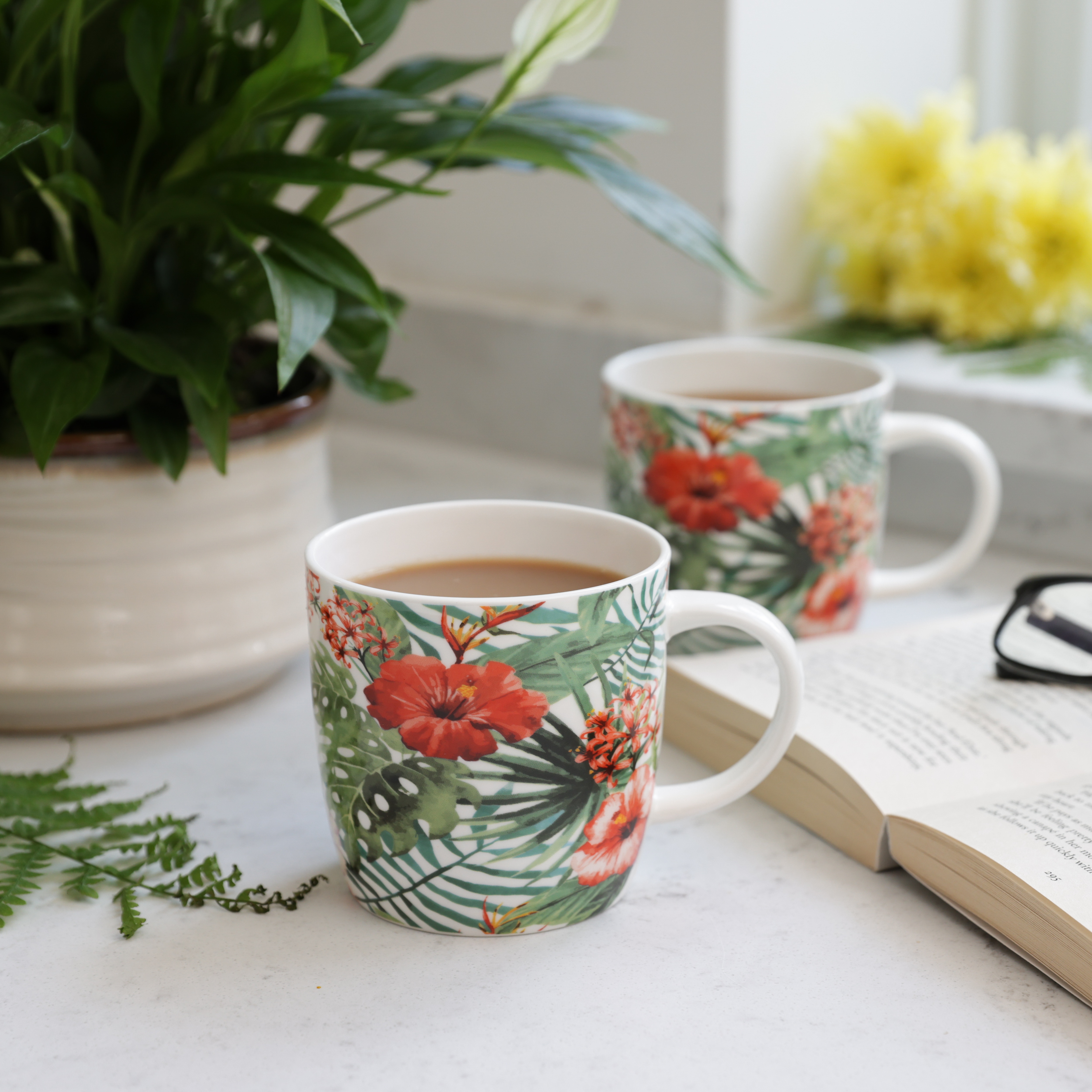 KitchenCraft Set of 4 China Barrel Mugs with Jungle Print