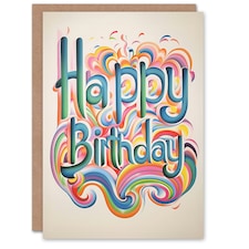 Fun Rainbow Retro Swirls Contemporary Man Birthday Card