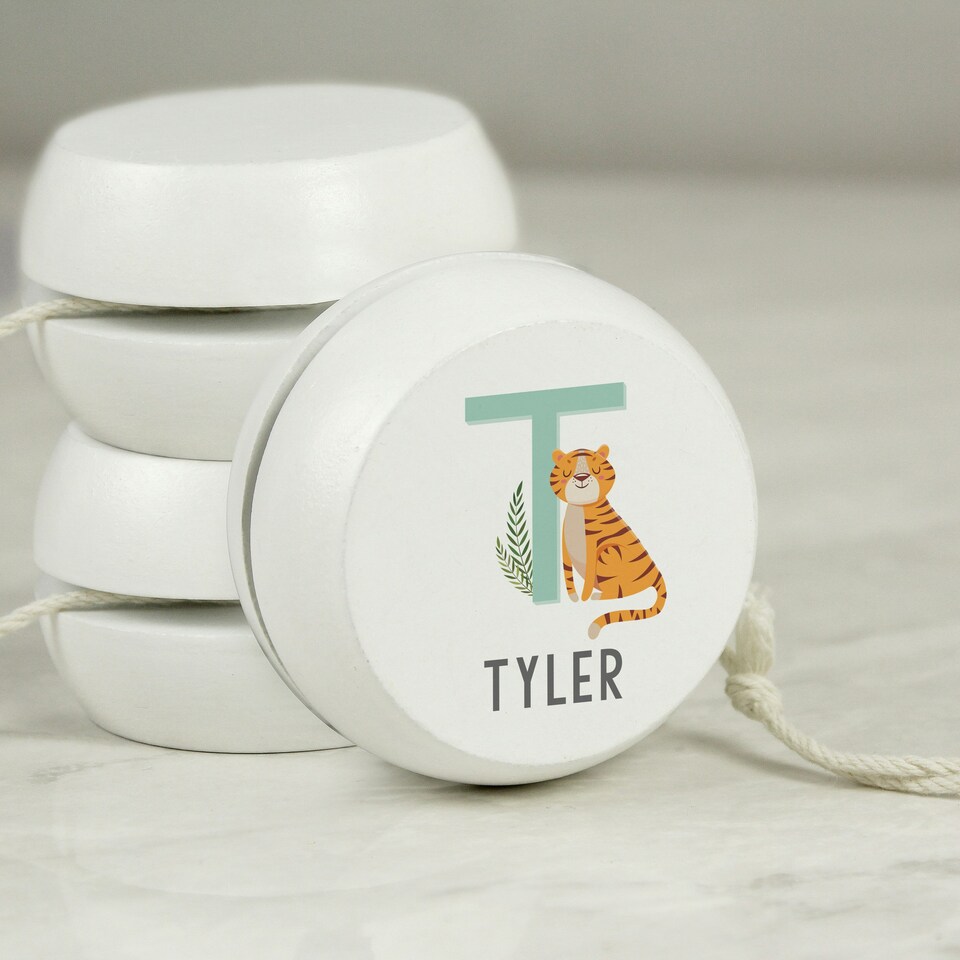 image 1 of Personalised Animal Alphabet White Wooden Yoyo