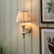 image 2 of Carnaby Satin Almond White Paint Wall Light with Neutral Print Fabric Ikat Shade 20cm B22