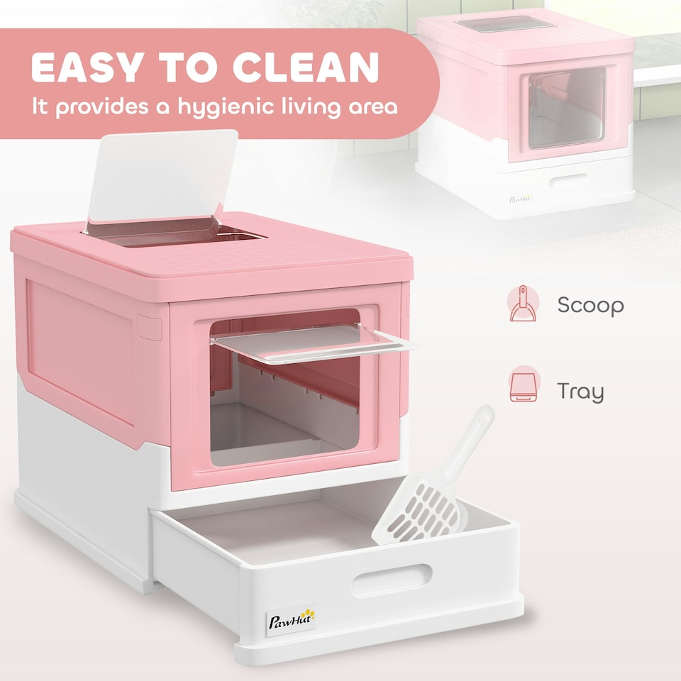 image 1 of PawHut Hooded Cat Litter Box, Pet Toilet w/ Scoop, Tray - Pink Pink