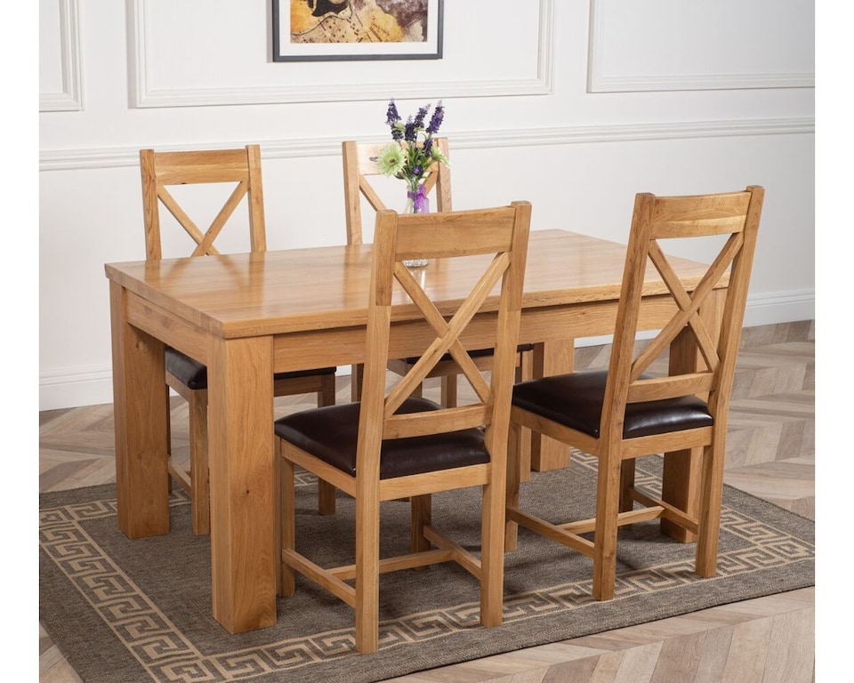 image 1 of Dakota 152 x 87cm Oak Dining Table and 4 Berkeley Brown Leather Chairs | Brown | Brown
