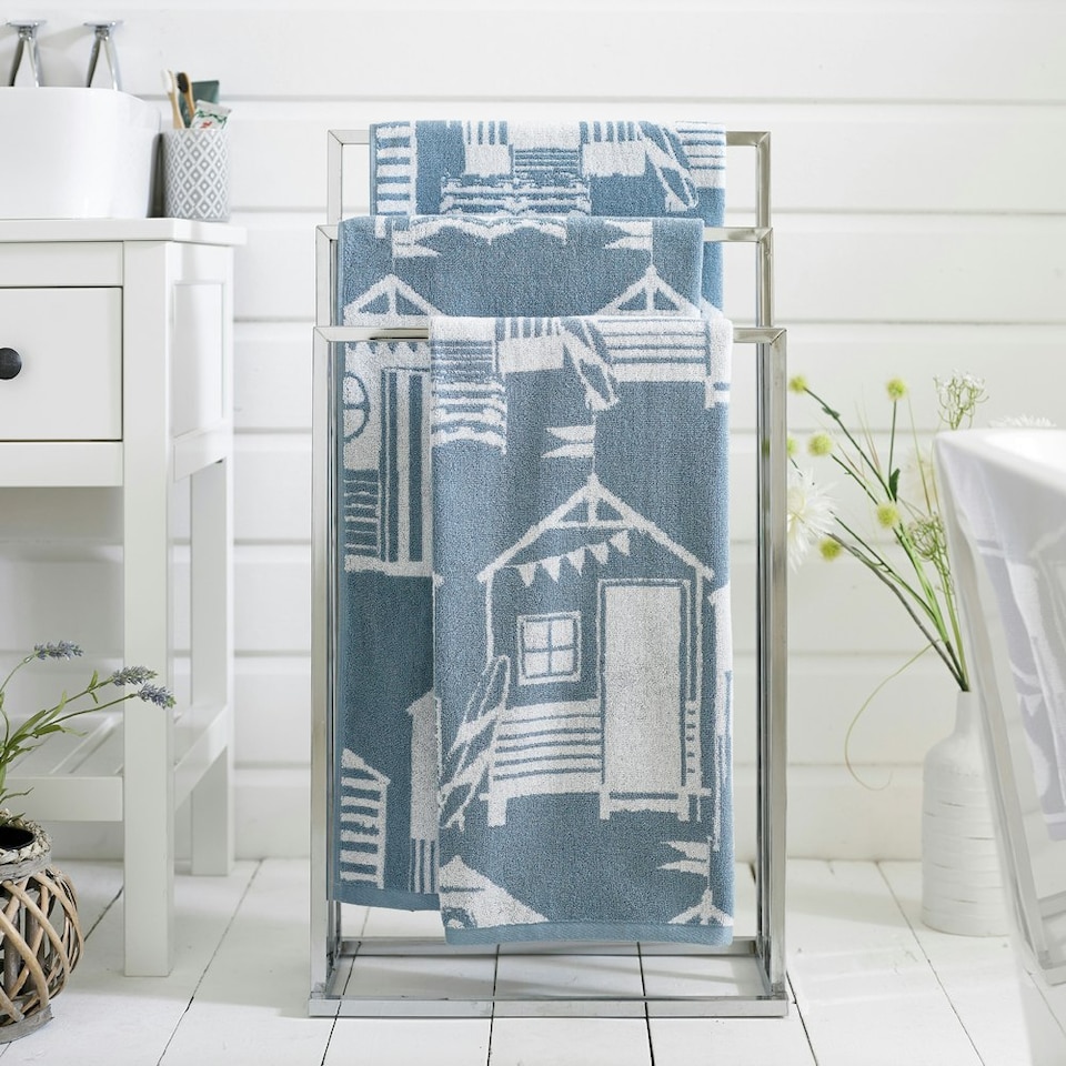 image 1 of Kings Parade 100% Cotton Towels – Supersoft 550 GSM, Yarn-Dyed, Coastal-Inspired Jacquard Design Blue | Chambray | Hand towel