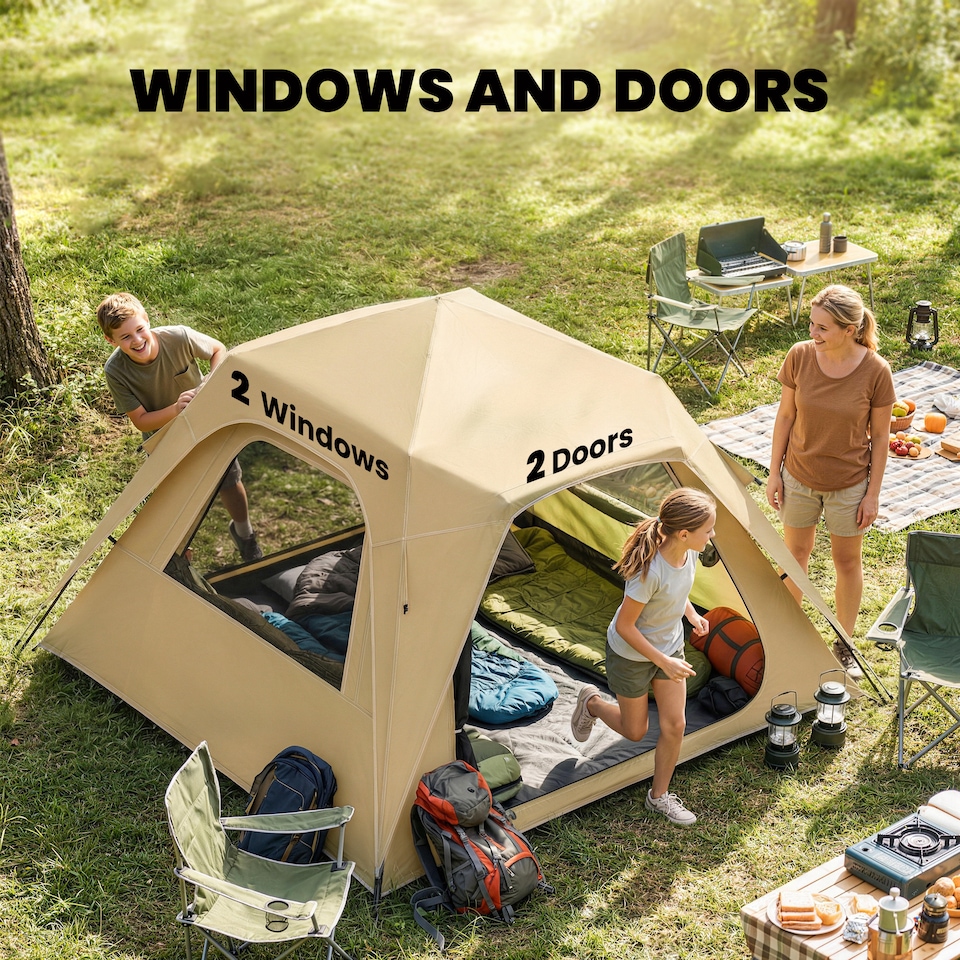 image 1 of Outsunny Pop Up Tent Waterproof Camping Tents 2-3 People Khaki | Brown | Army Green