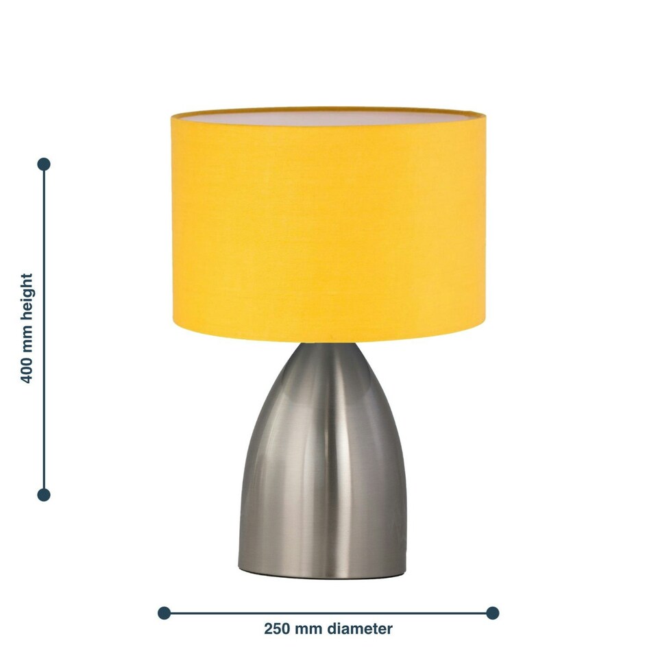 image 1 of First Choice Lighting Valentina Brushed Chrome Touch Lamp with Ochre Shade Silver | Yellow