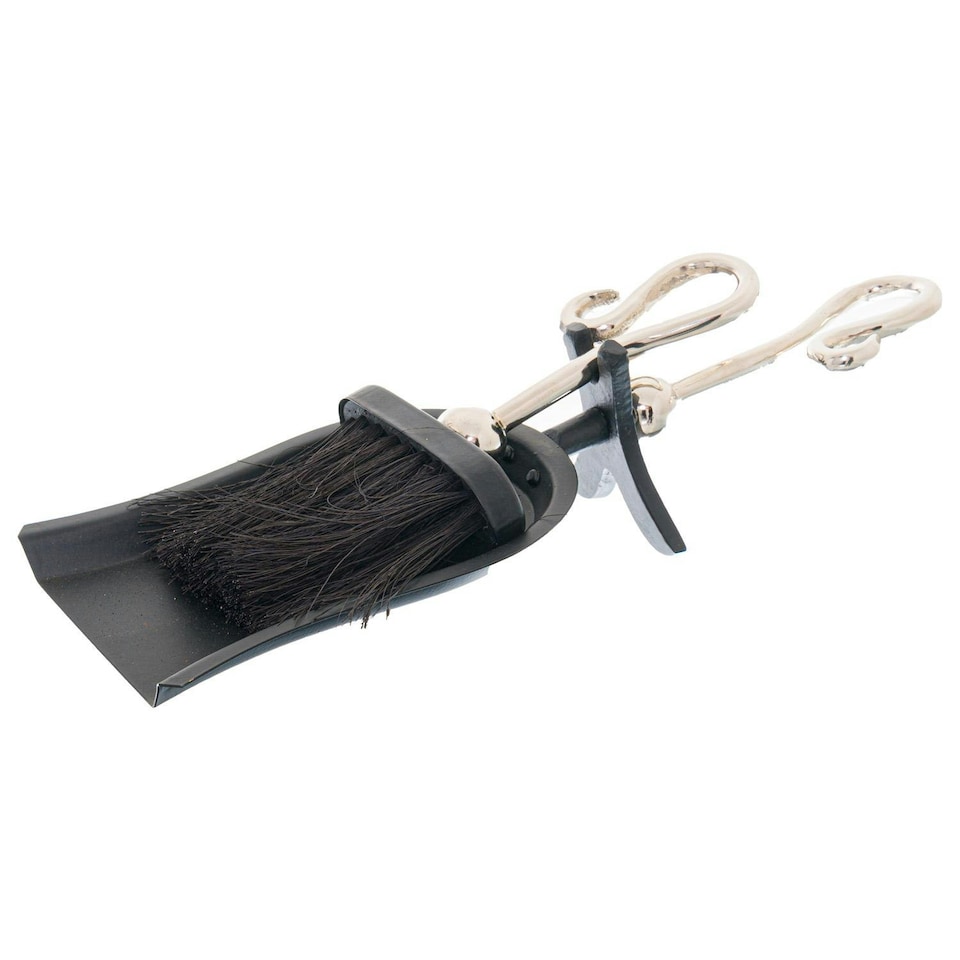 image 1 of Hill Interiors Chrome Crook Handle Hearth Tidy - Silver/Black - 9cm x 14cm x 38cm