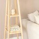 image 1 of ValueLights Wakefield Quad Base Two Shelf Wooden Floor Lamp with White Fabric Shade and LED Bulb