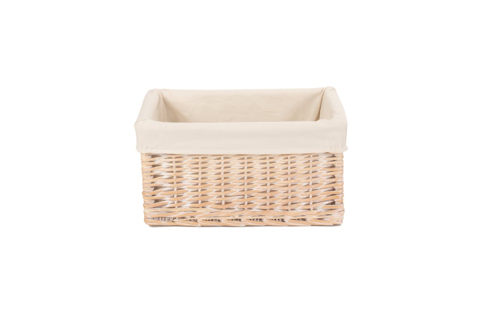 image 1 of Wicker Small White Lined Storage Basket | White | White
