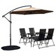 image 2 of Outdoor 4 Person Rectangular Glass Top Garden Dining Table Chairs With Beige Banana Parasol and Base