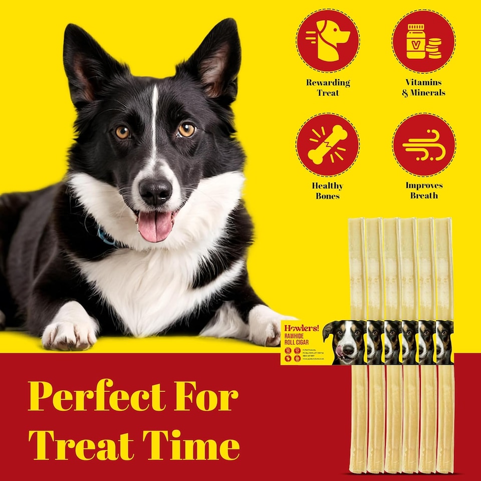 image 1 of Howlers 20 x  Natural Dog Rawhide Rolls Sticks Chews Treat Extra Long 25 cm