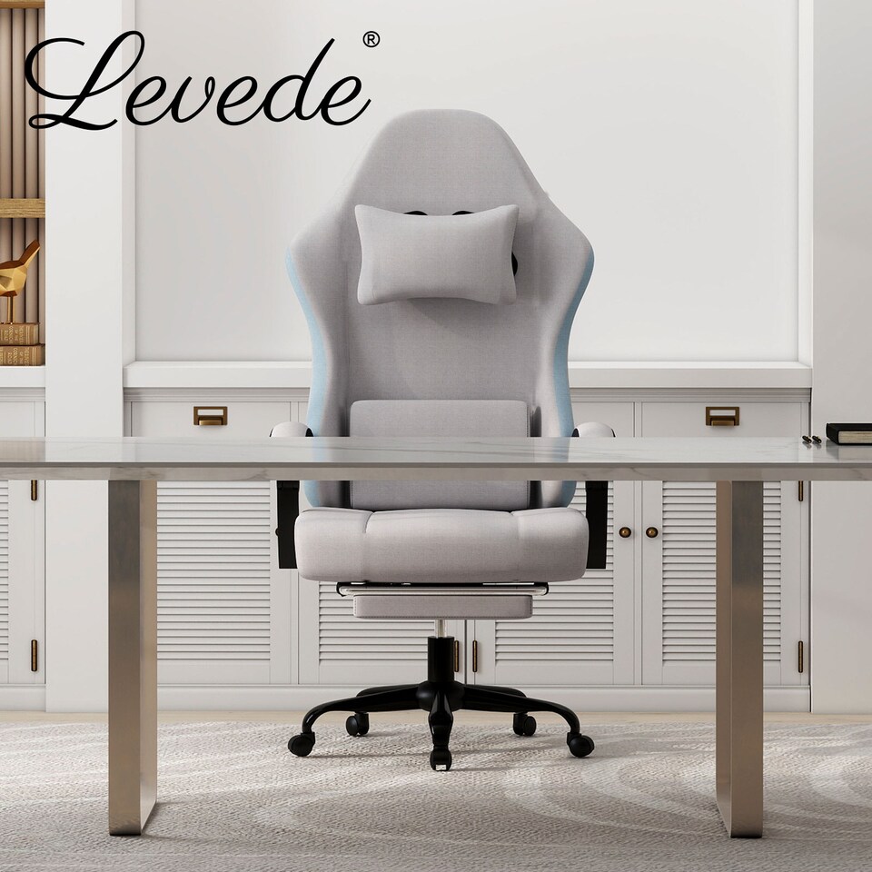 image 1 of Levede Office Desk Chair Fabric Gaming Recliner Adjustable Height Swivel | Blue | Blue | One Size