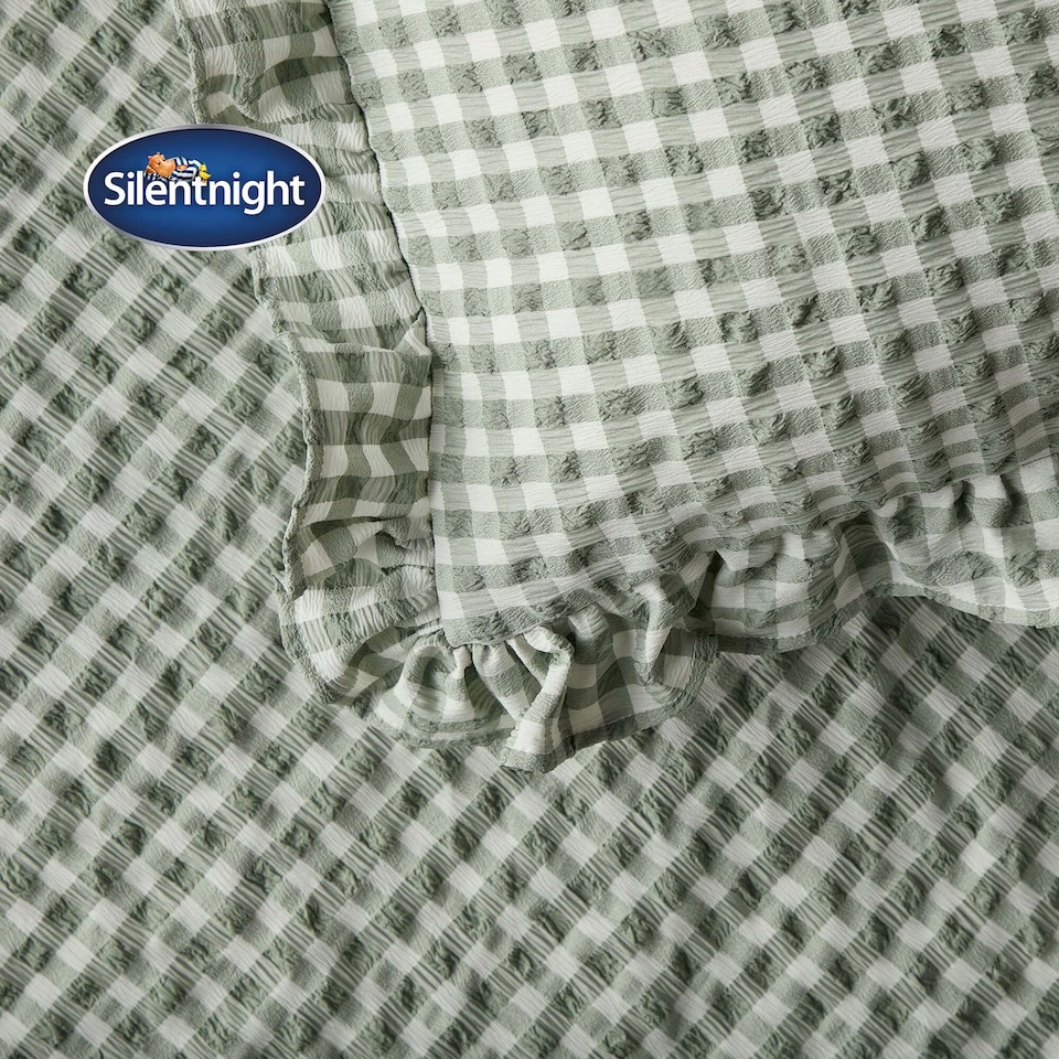 image 1 of Silentnight Supersoft Duvet Cover Set, Gingham Ruffle, Sage