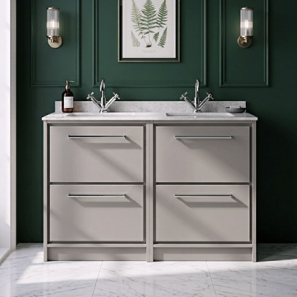 image 1 of Balterley Framed Design Floor Standing 4 Drawer Vanity with Marble Worktop Basin | Grey | Pebble Grey | 878 x 1220 x 470mm