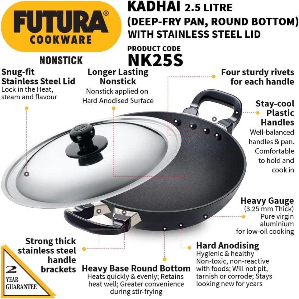 image 1 of Futura Non-Stick Deep-Fry Pan 2-1/2-Litre with Steel Lid and Round Bottom