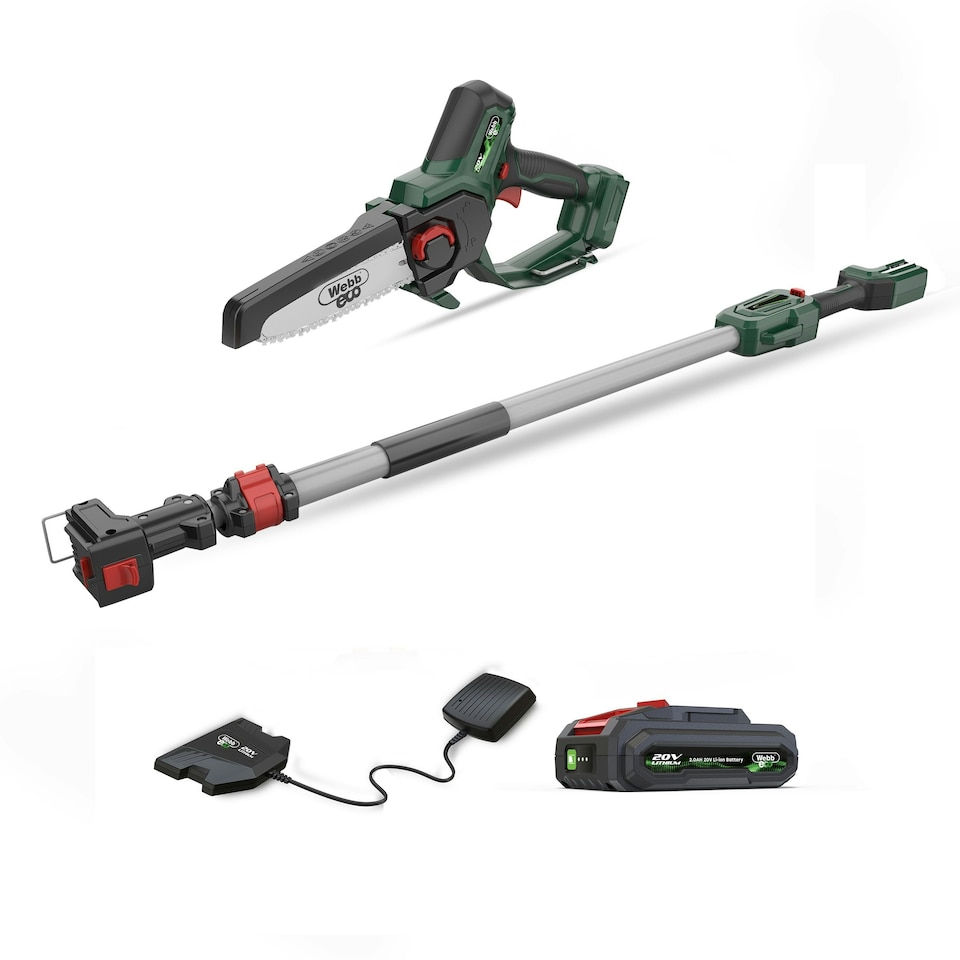 image 1 of Webb ECO WEV20EXTPSB2 20V 15cm (6") Cordless Pruning Saw with Telescopic Pole Reach (2Ah Battery & Charger included)
