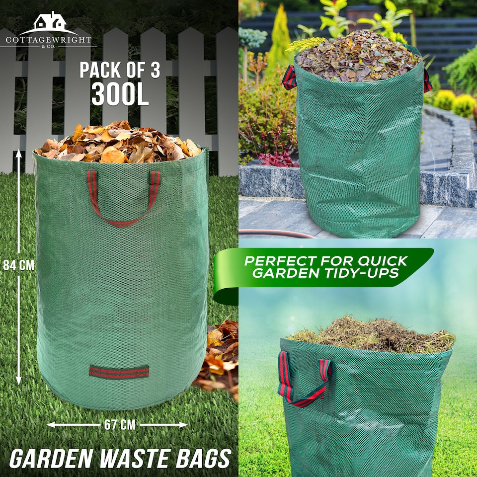 image 1 of Garden Bags Heavy Duty with Handles Reusable Garden Waste Bags for Plant, Grass, Dirt, Leaves Collection - Pack of 3