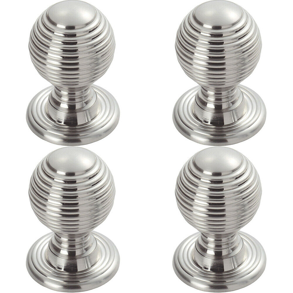 Loops 4x Textured Reeded Ball Cupboard Door Knob 23mm Dia Polished Chrome Handle
