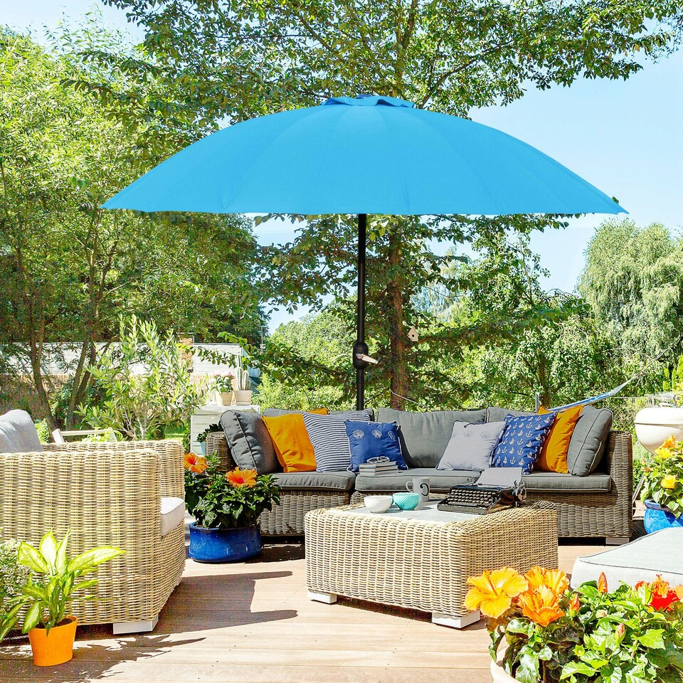 image 1 of Outsunny 2.5m Round Curved Adjustable Parasol Sun Umbrella Metal Pole Blue