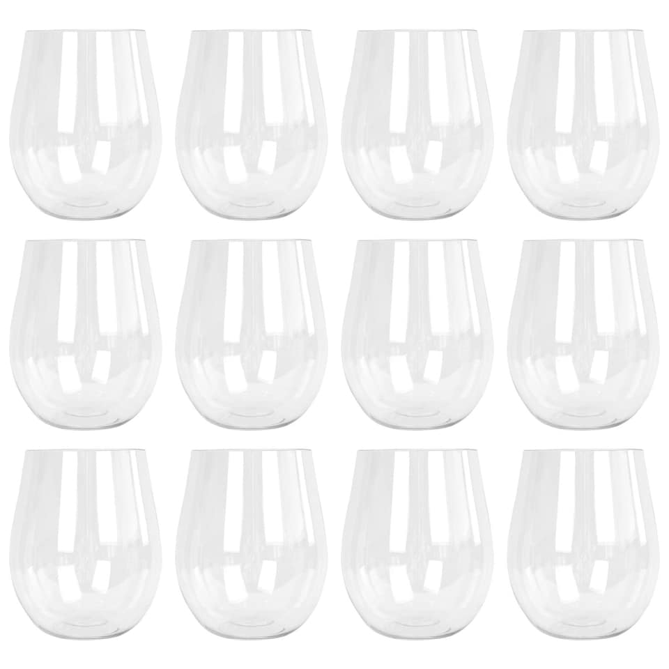 image 1 of Argon Tableware 600ml Plastic Wine Glasses - Set of 12 - Clear Reusable Stemless Cocktail Champagne Tumbler Drinking Cups | Clear | Clear | One Size | 12