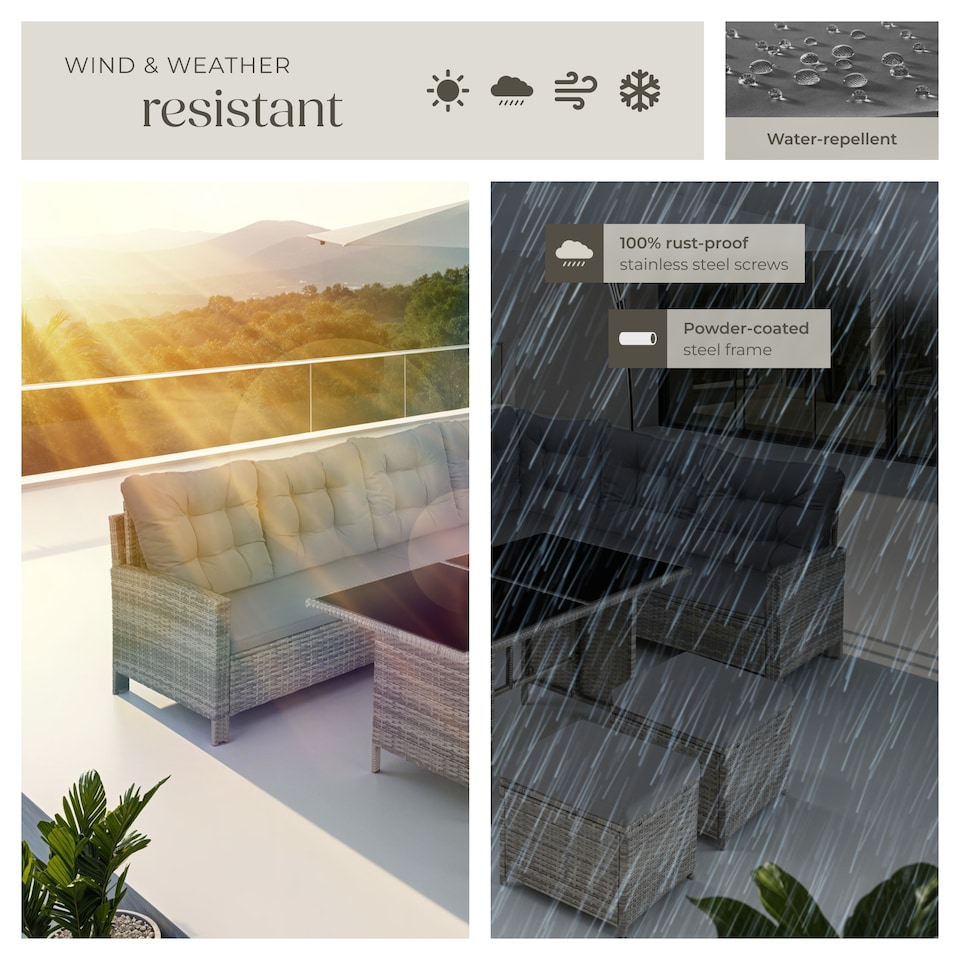 image 1 of 8 Seater Garden Furniture Set Barletta with Cushions, Footstools and Table | Grey | mottled grey/grey | 1