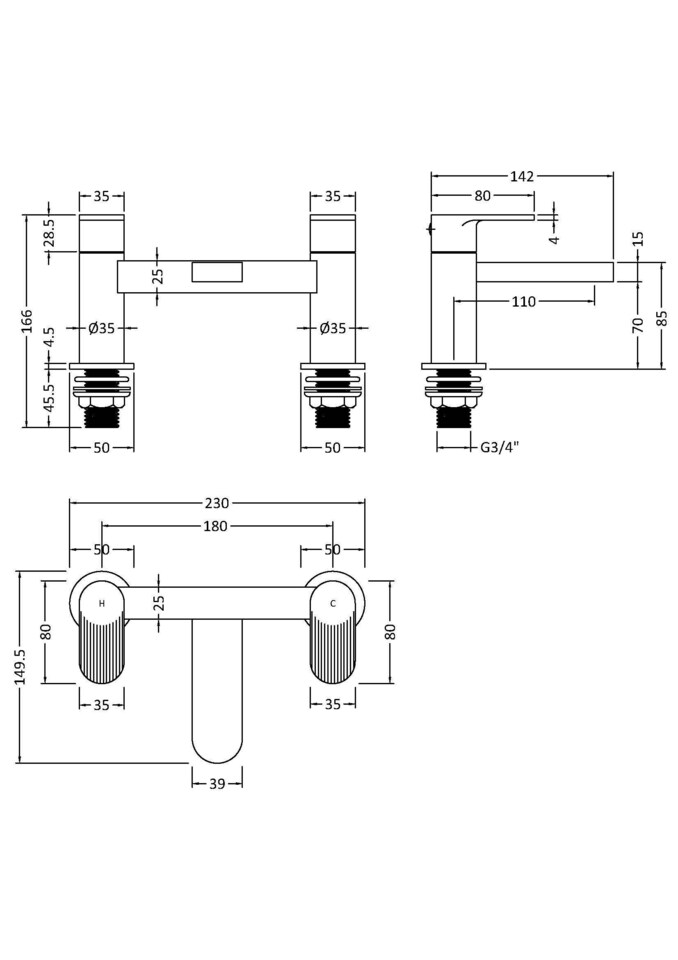 image 1 of Balterley Fluted Bath Filler