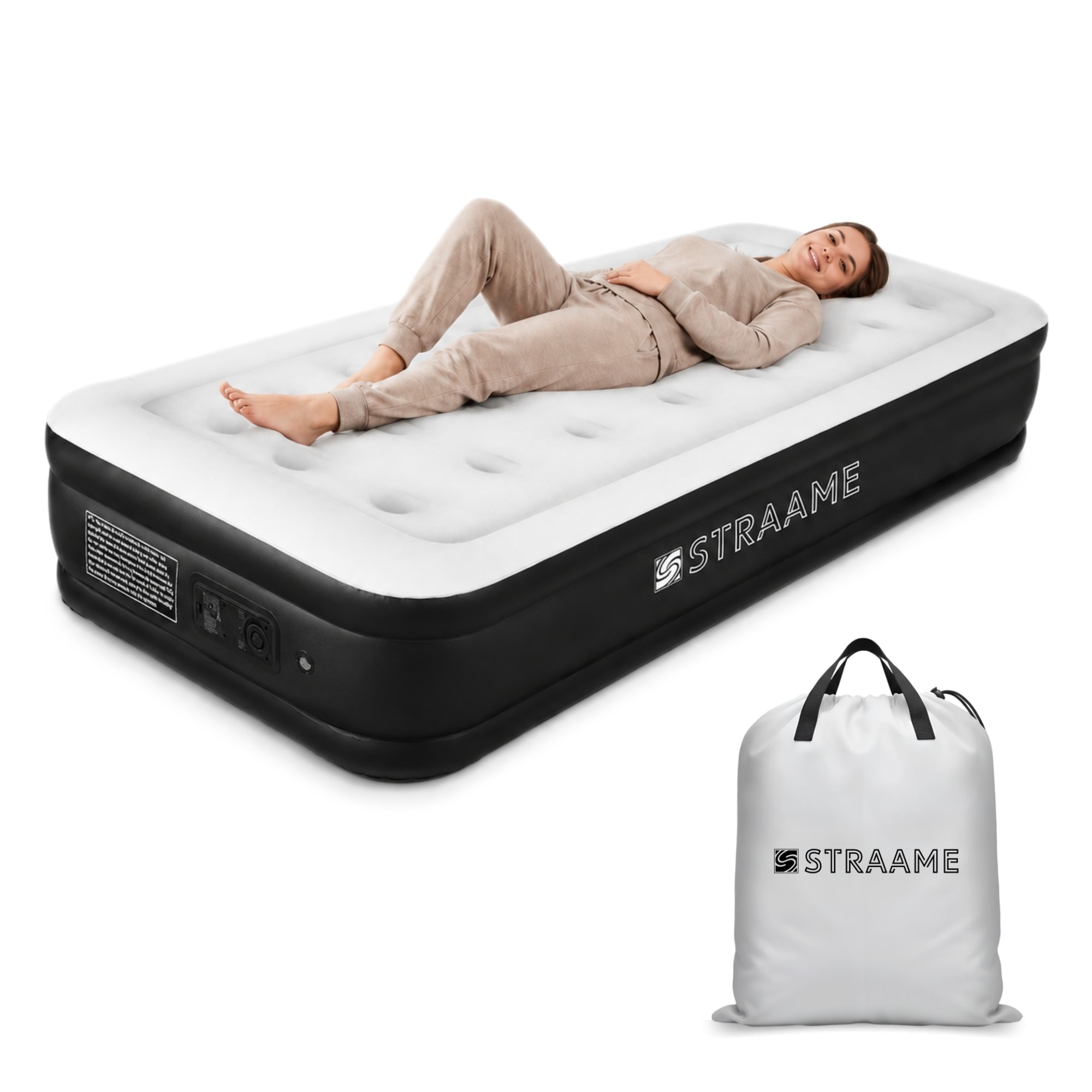 Straame Single XL Air Bed with Built-in Pump, Inflatable Mattress 196 x 97 x 47 cm