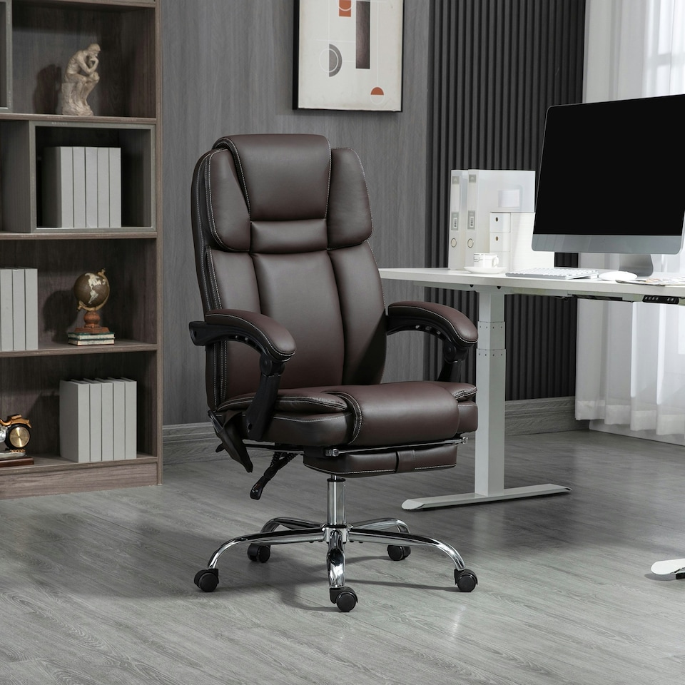 image 1 of Vinsetto Massage Office Chair, PU Leather High Back Recliner, Dark Brown