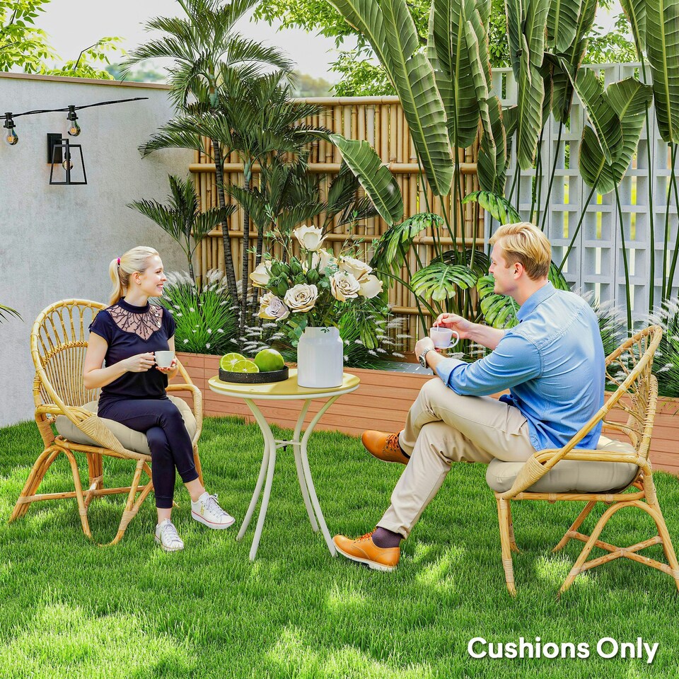image 1 of Outsunny Outdoor Seat Cushions Set of 2, Tufted Round Chair Pads, Dark Grey 
