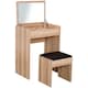 image 1 of HOMCOM Dressing Table Set Cushioned Stool Flip-up Mirror Chipboard - Wood Grain