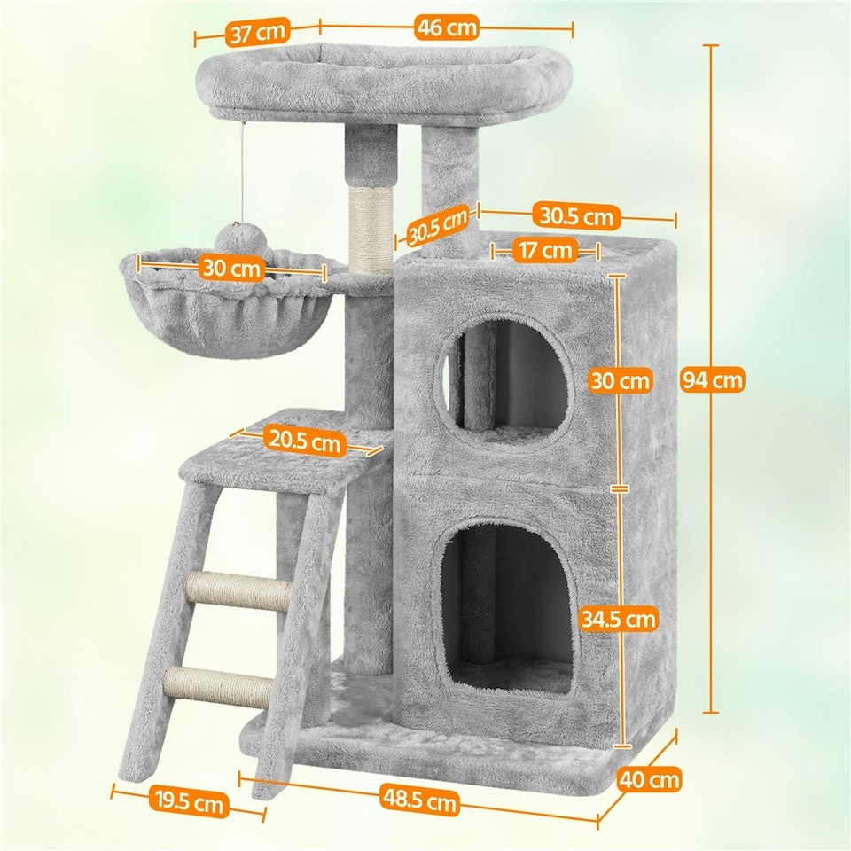 image 1 of Yaheetech 94 cm Tall Cat Tree W/ Dual Condo Basket Light Grey