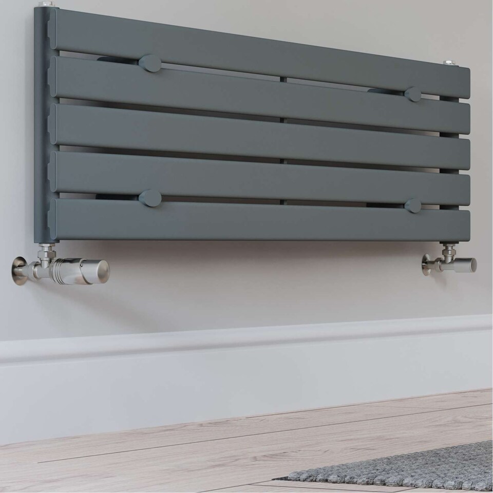 image 1 of Talus Bold Thermostatic Radiator Valve & Lockshield Angled - Silver Nickel - 15mm