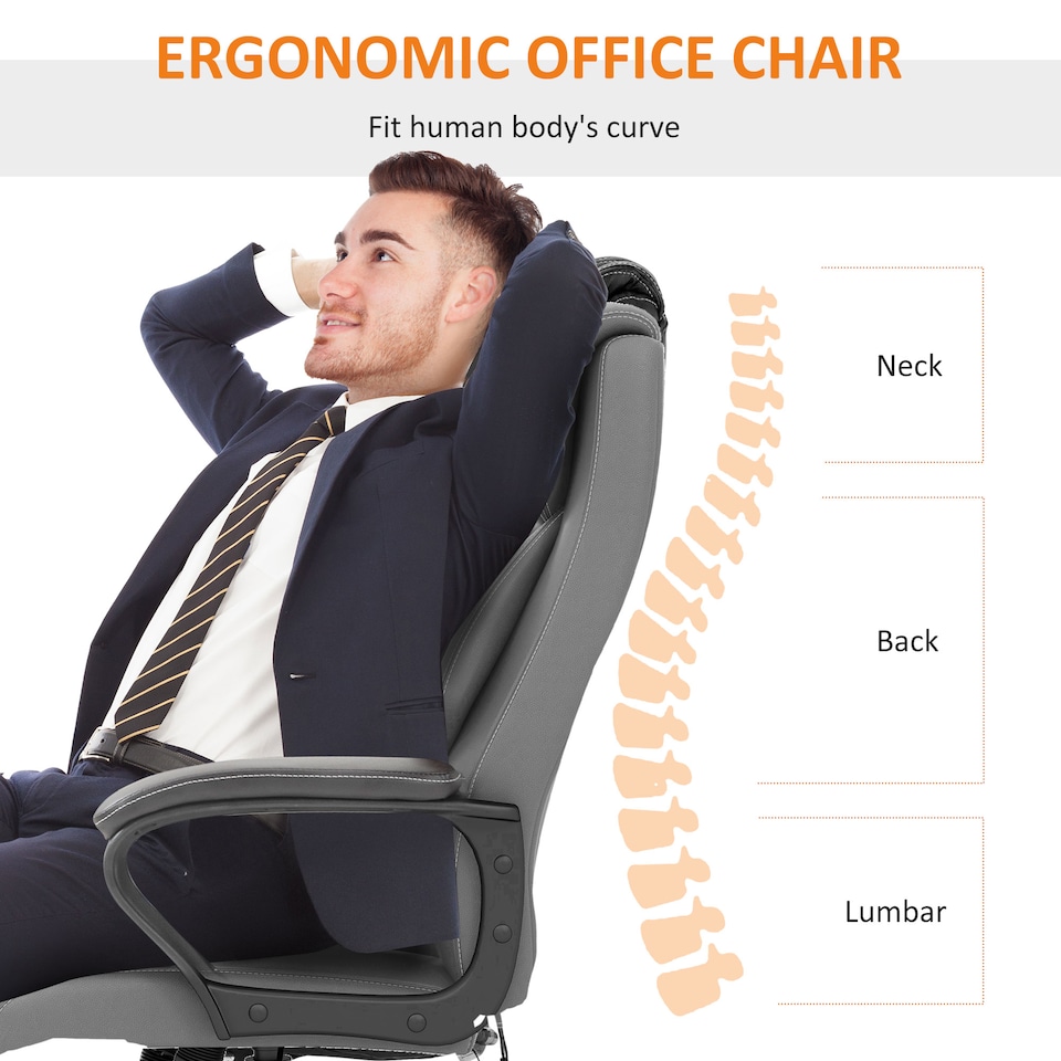 image 1 of Vinsetto Office Chair with 6-Point Maaage, PU Desk Chair with Padded Seat and Armrest, Computer Chair with Tilt Function for Home, Grey