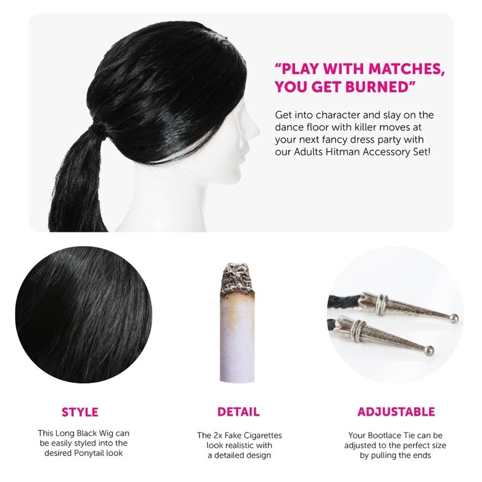 image 1 of Hitman Accessory Set - Wig, Cigarettes and Bootlace Tie Multi | One Size