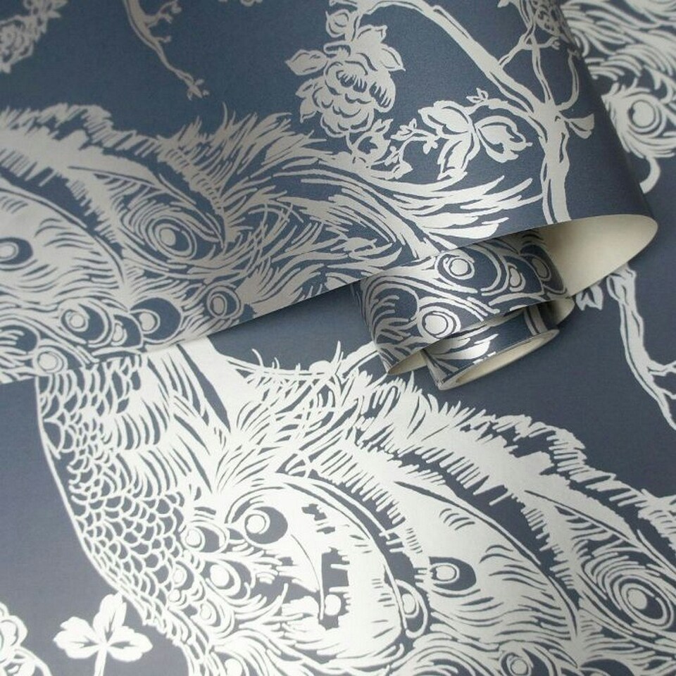 image 1 of Holden Décor Glistening Peacock Wallpaper - Navy - One Size Blue