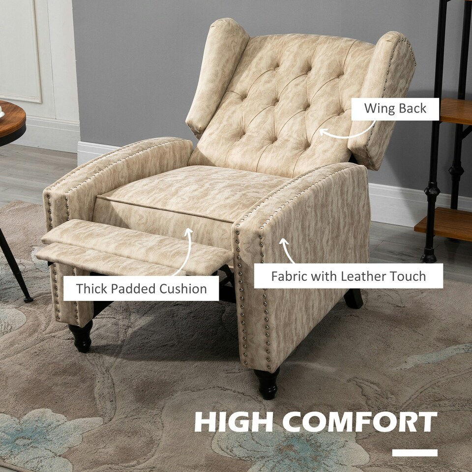image 1 of HOMCOM Marble Effect Manual Reclining Armchair w/ Footrest Studs Wood Legs Beige