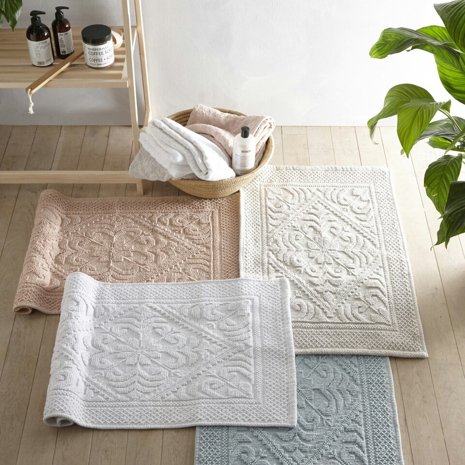 image 1 of Country House Jacquard Floral Bath Mat - 100% Cotton Pink | Blush