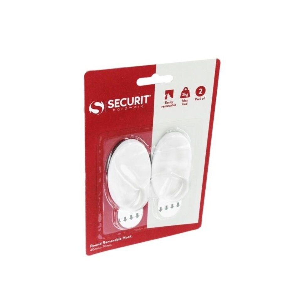 image 1 of Securit Oval Removable Hooks (Pack of 2) - White - 70mm x 40mm