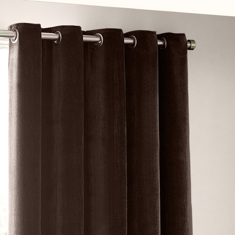 image 1 of Heavy Chenille Blackout Eyelet Curtain Pair | Brown | Brown | 2