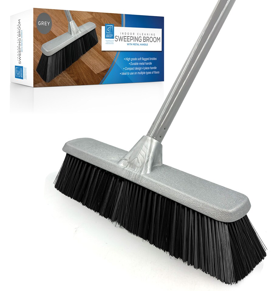 image 1 of Soft Indoor Broom Perfect for Laminate, Vinyl or Wooden Floor with Multi-section Handle and Flagged Bristle