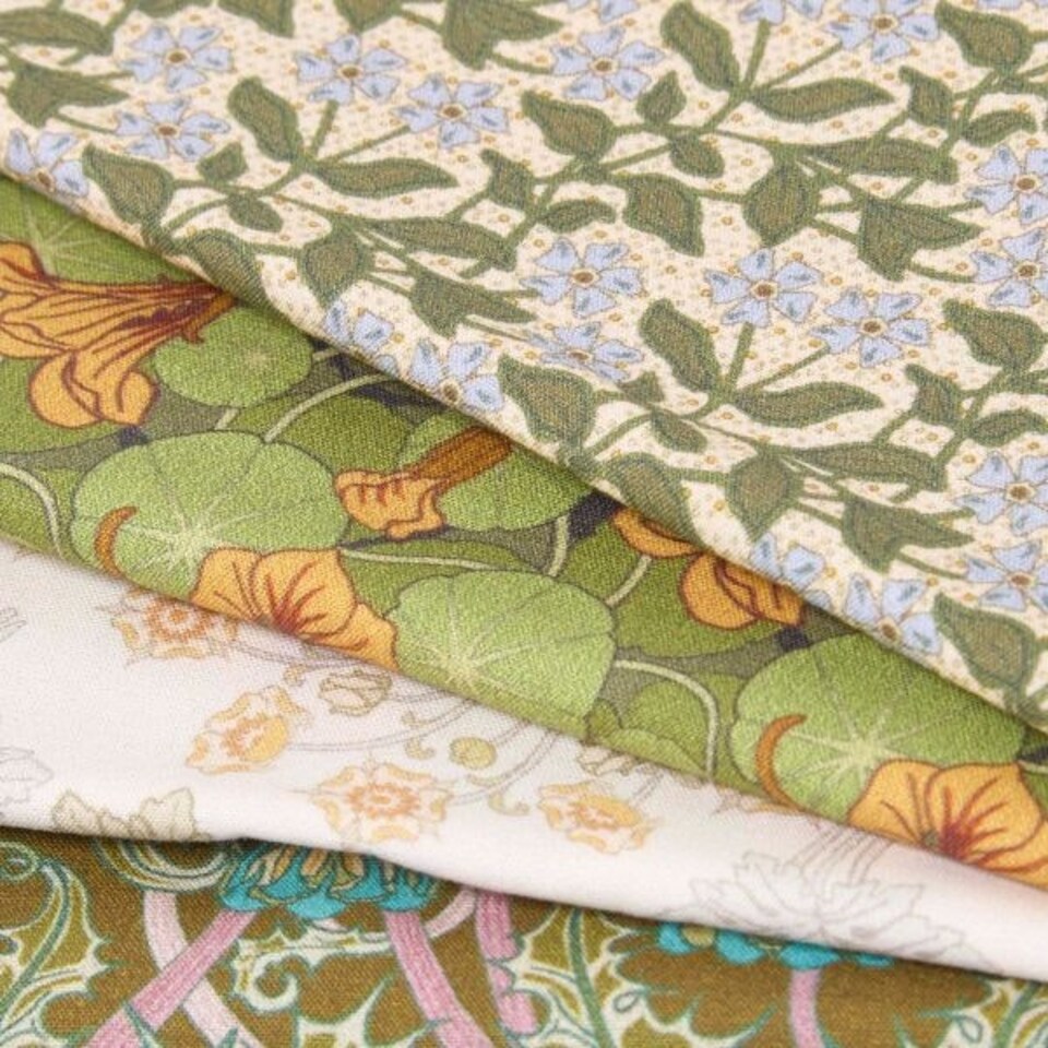 image 1 of Homescapes Set of 4 Art Deco Fat Quarters Fabric Bundles - Dark Green Palette Multi