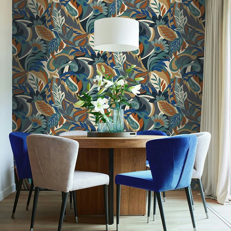 image 1 of Belgravia Casa Leaf Wallpaper - Blue/Teal Green - 10m x 53cm Blue