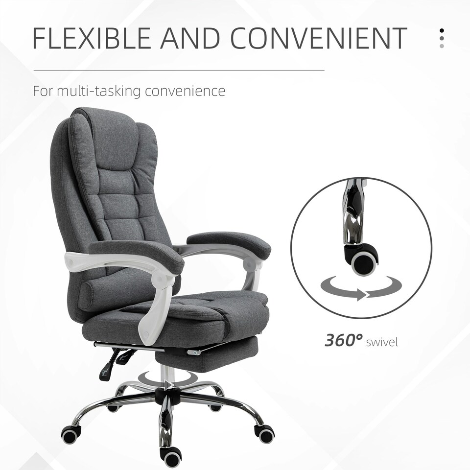 image 1 of Vinsetto Computer Office Chair Home Swivel Task Recliner w/ Footrest, Arm, Grey