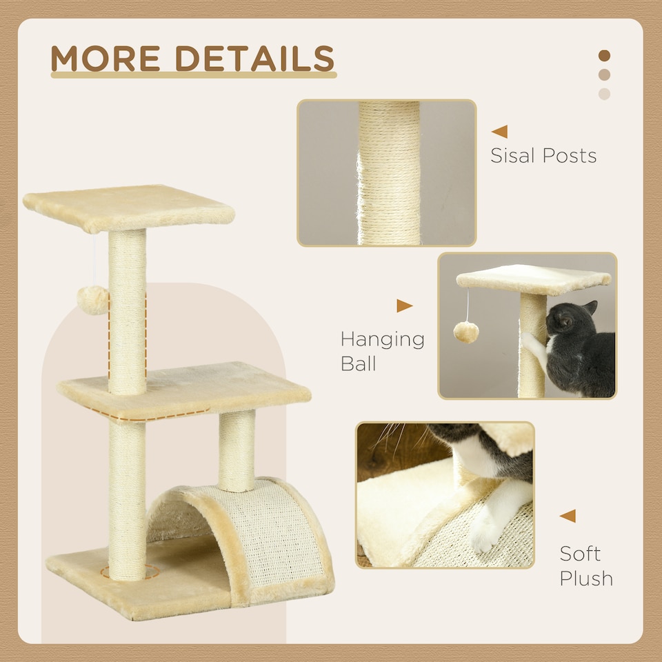 image 1 of PawHut 72cm Cat Tree Tower with Scratching Post Perch, Indoor