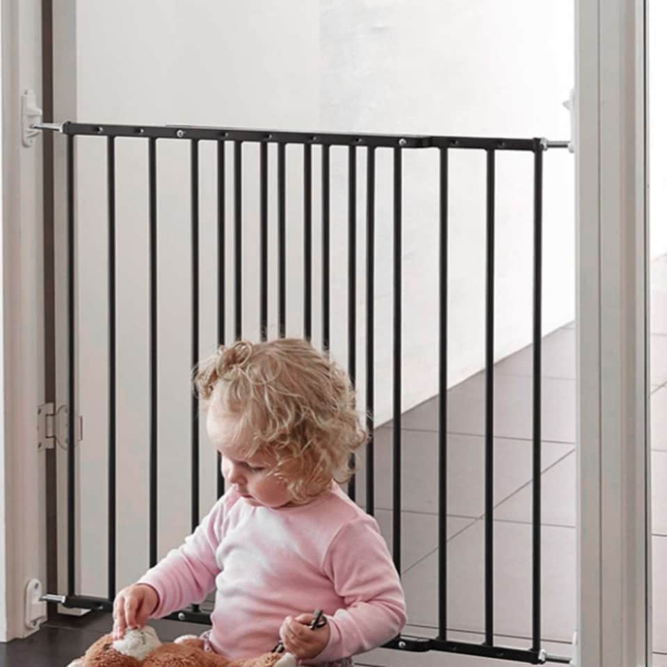 image 1 of Safetots Top of The Stairs Screw Fitted Stair Gate, Black Metal, 62.5cm - 106.8cm, Metal Baby Gate, Safety Barrier | Black | 1