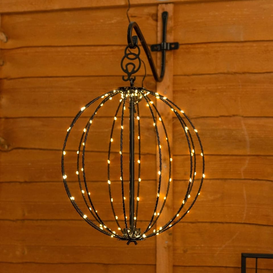 image 1 of ValueLights Solar Hanging Ball Black Metal Lantern Ground Stake Light | Black