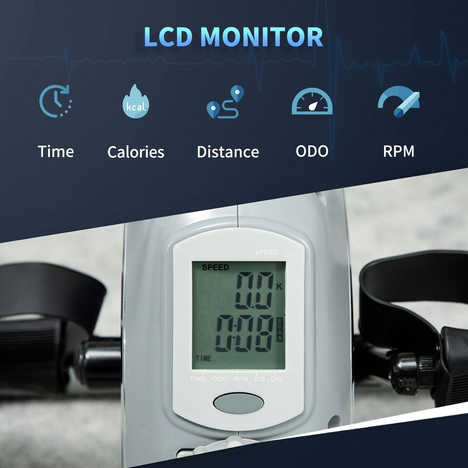 image 1 of SPORTNOW Pedal Exerciser with Eight-Level Magnetic Resistance, Grey