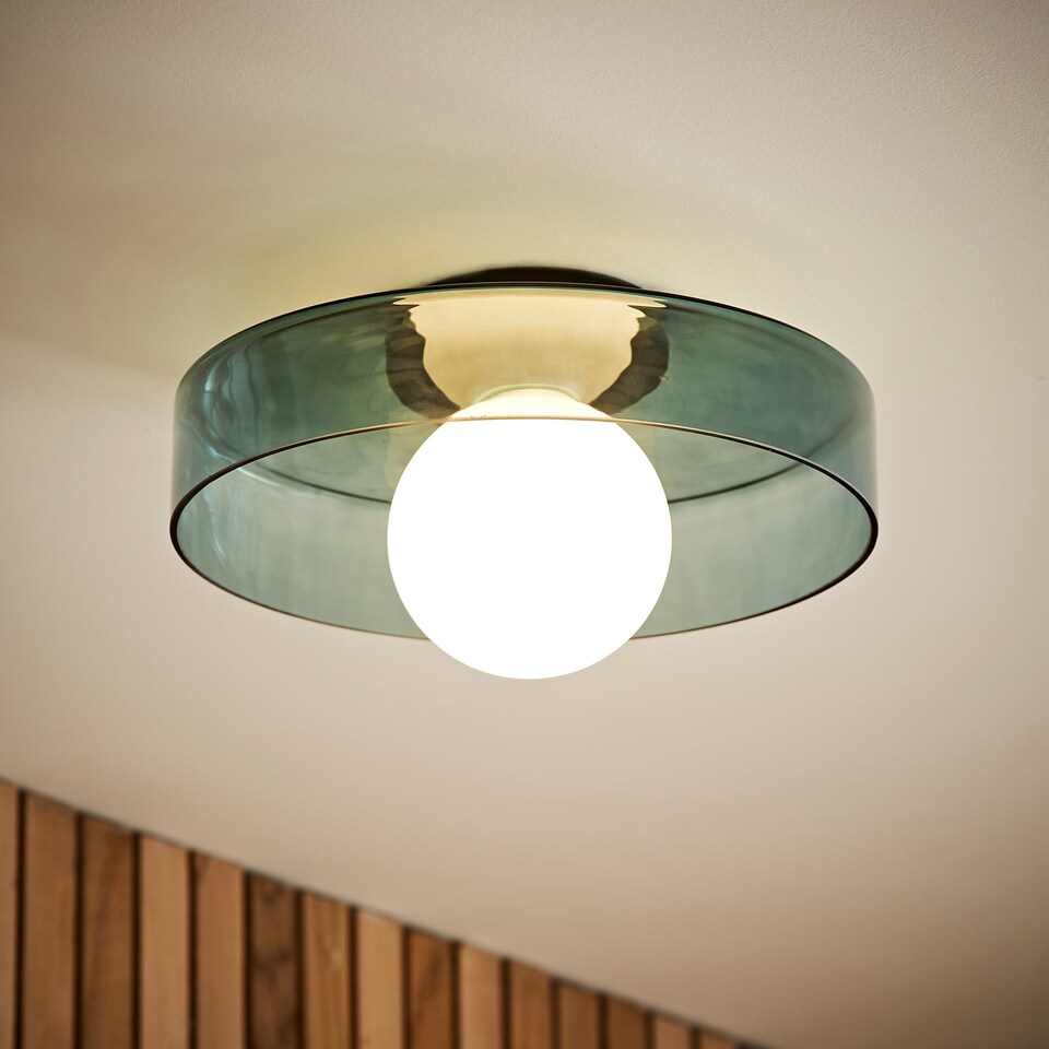 image 1 of ValueLights Newbury Jade Green Glass IP44 Flush Ceiling Light | Green