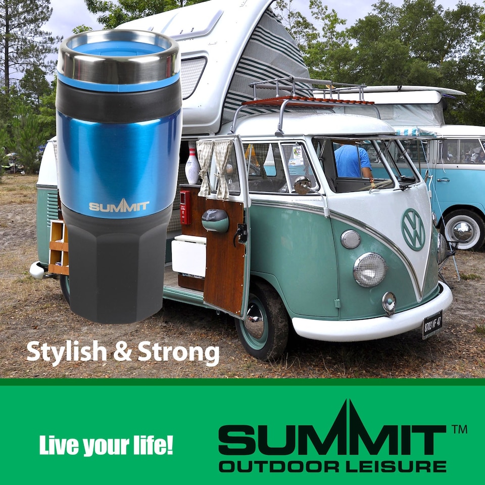 image 1 of PMS Blue 400ml Insulated Travel Mug - Metallic Stainless Steel, Leakproof