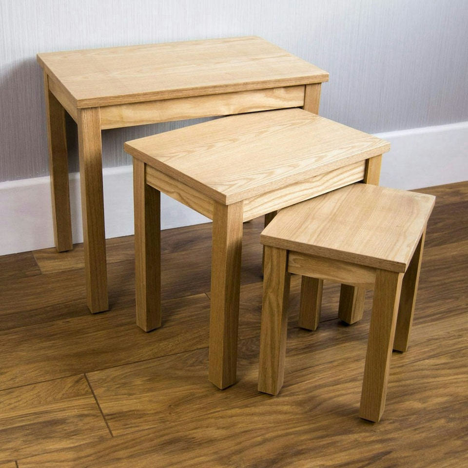 image 1 of Vida Designs Oakridge Set of 3 Nest of Tables Sofa Side End Table, Oak